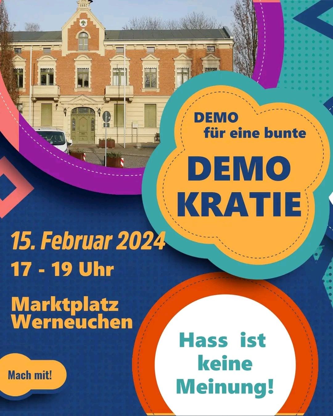 Demo für eine bunte Demokratie in Werneuchen, 15.02.2024