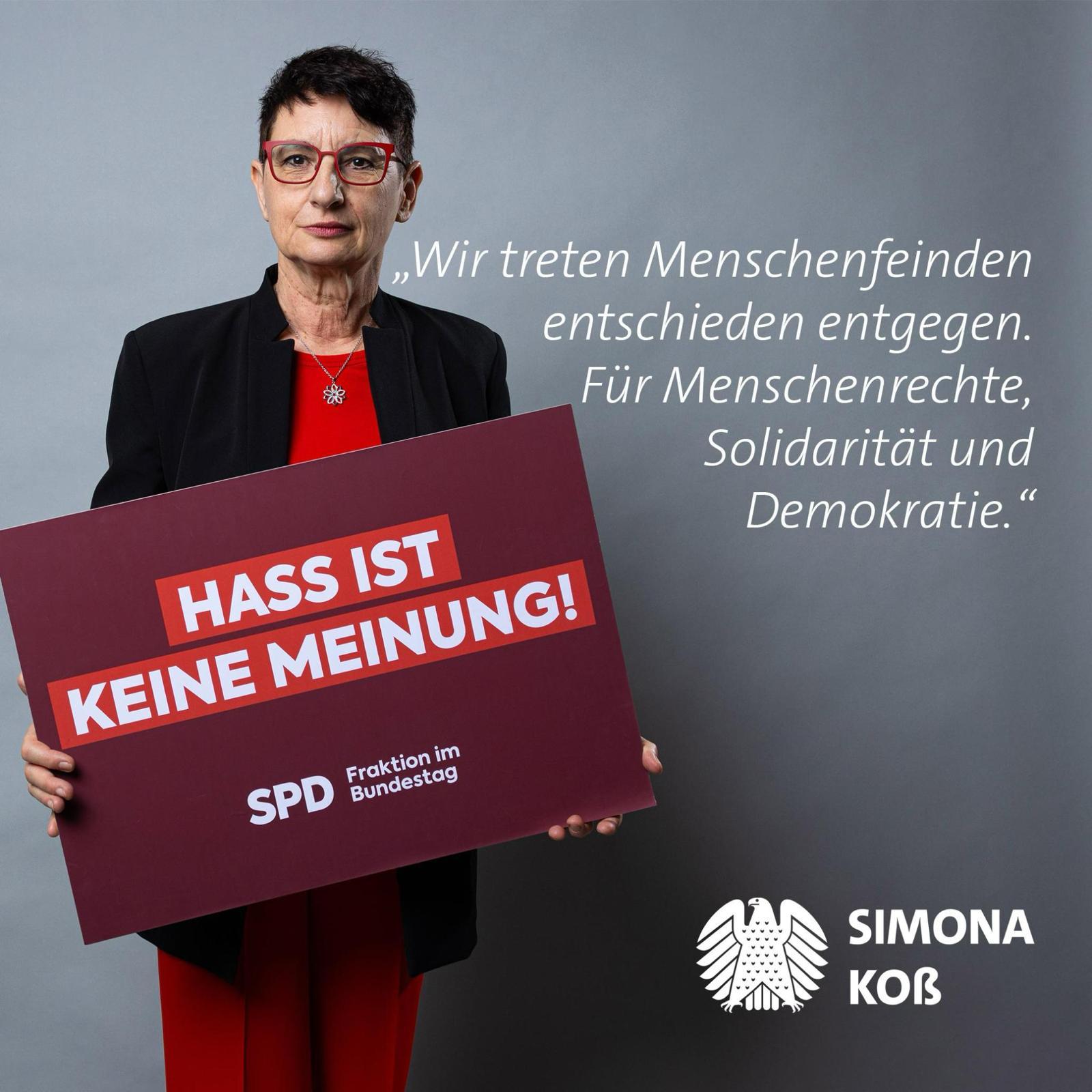 Simona Koß zum internationalen Tag gegen Rassismus "Hass ist keine Meinung" - "Wir treten entschieden entgegen. Für Menschenrechte, Solidarität und Demokratie."